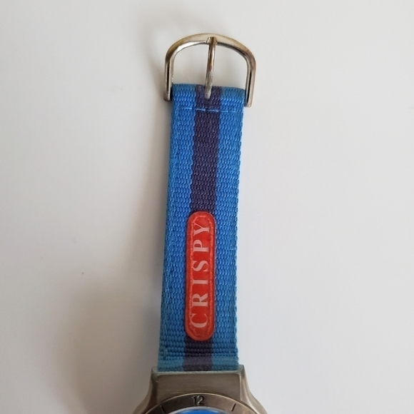 1999 Vintage M&M's Crispy Watch Blue Striped Buckle Band Round Face Silver Tone - Picture 2 of 6
